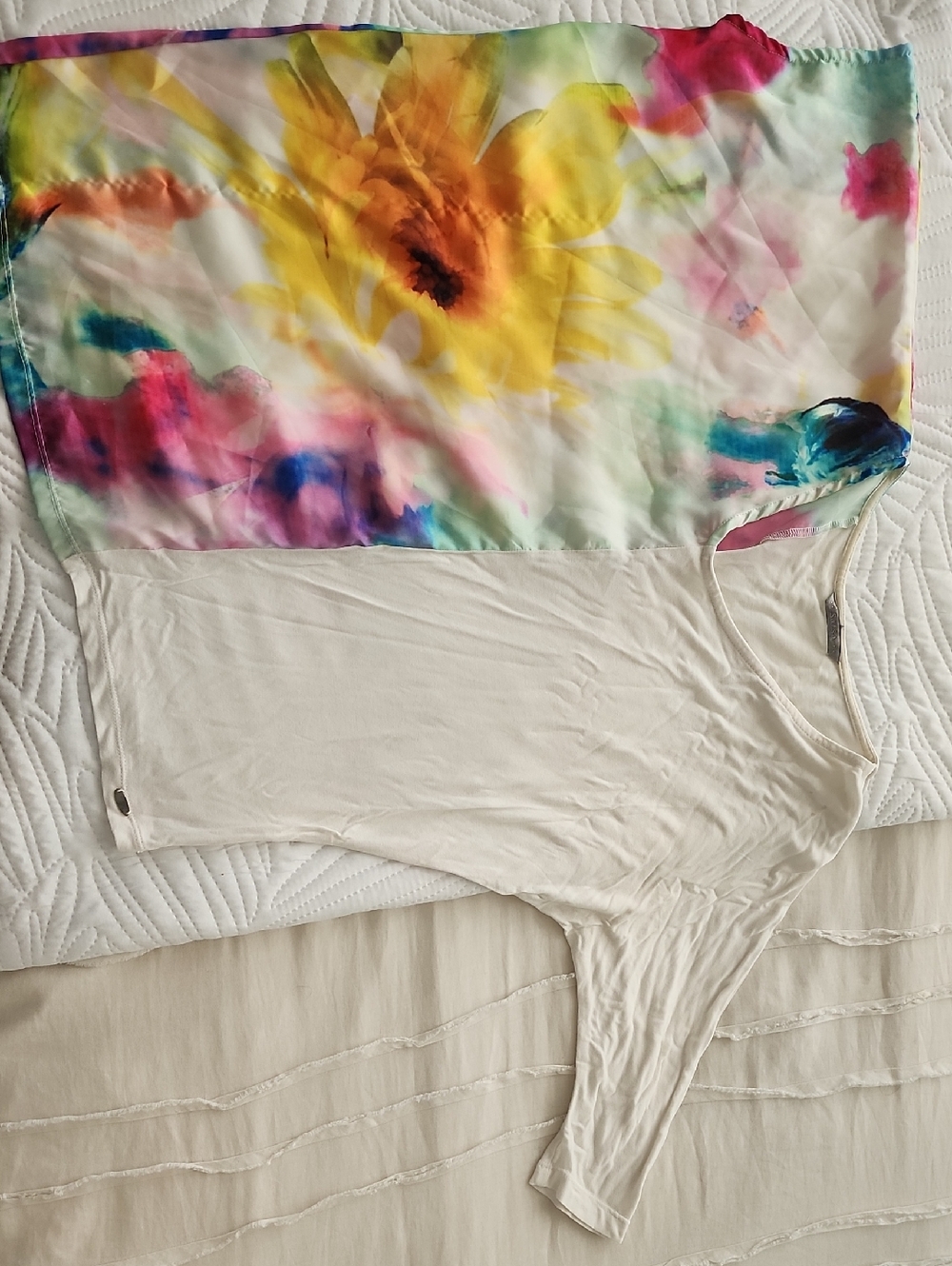 Women's Cream Chemise with Multicolor Watercolor Floral Panel